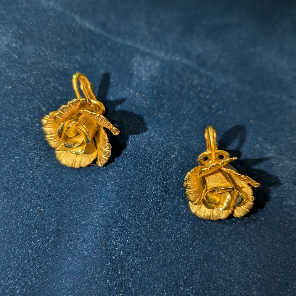 Elegant Gold Rose Drop Earrings for Women